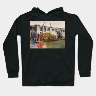 Lobster traps sitting on the dock in Belfast Maine Hoodie
